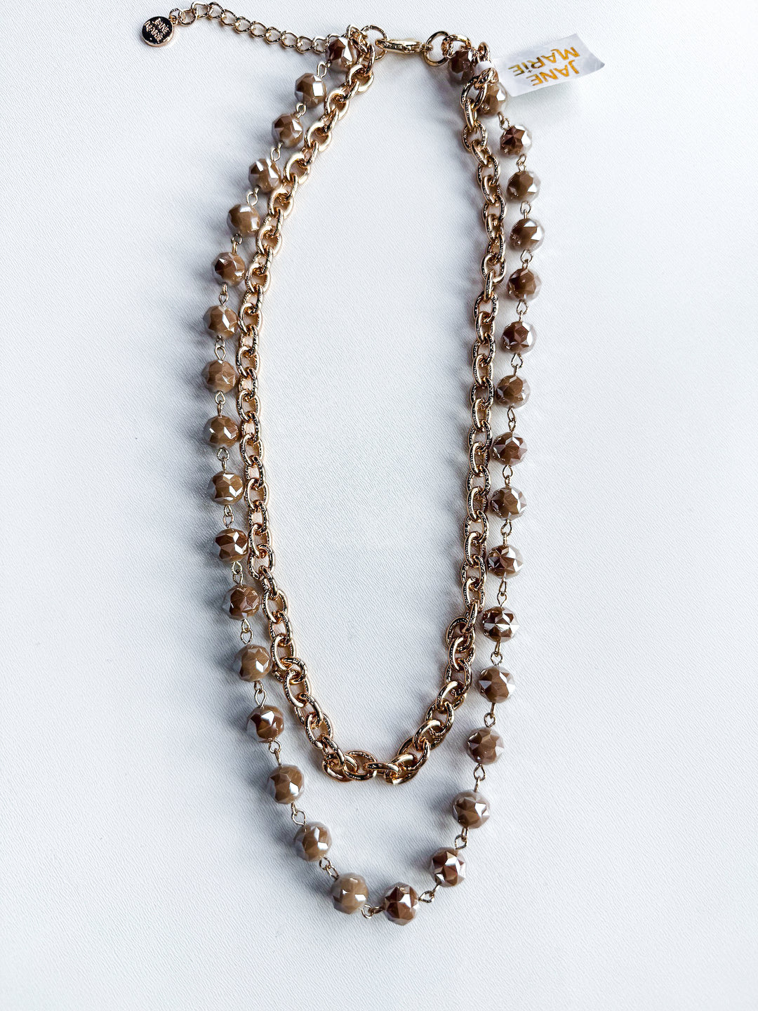 Double Chain Short Necklace with Neutral Shine Bead