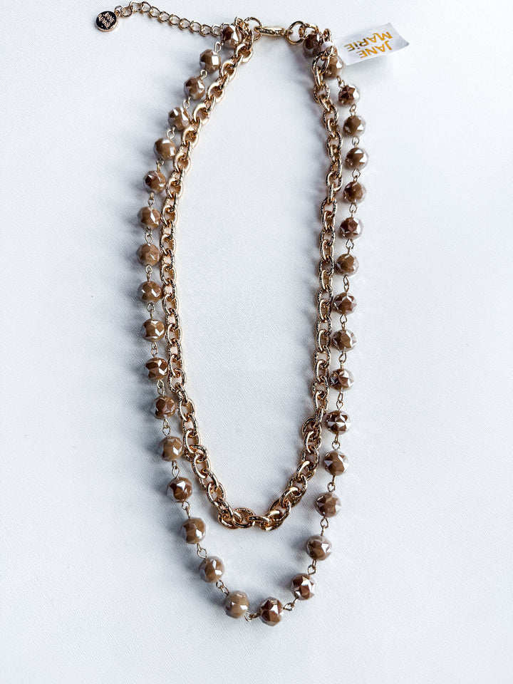 Double Chain Short Necklace with Neutral Shine Bead
