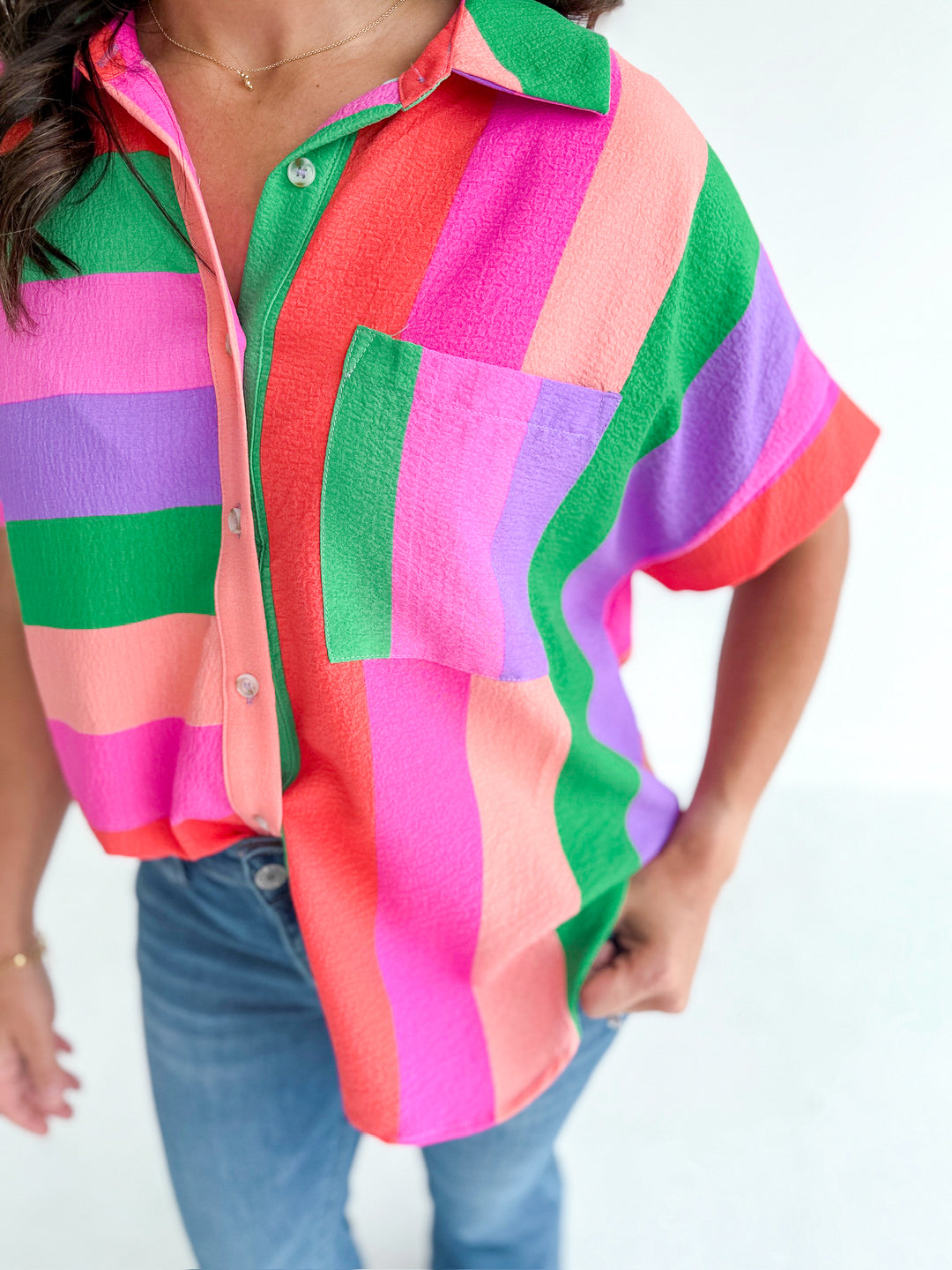 Color Splash Button Down Blouse