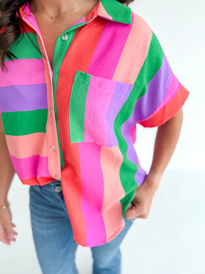Color Splash Button Down Blouse