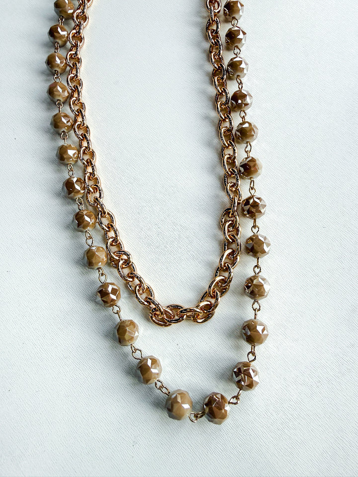 Double Chain Short Necklace with Neutral Shine Bead
