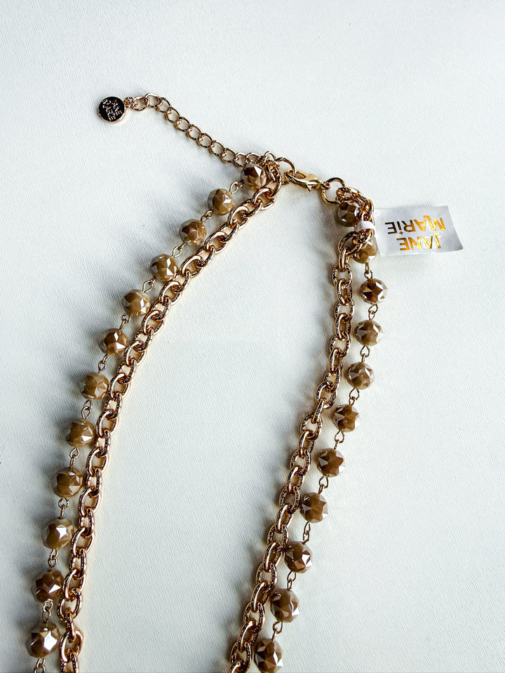 Double Chain Short Necklace with Neutral Shine Bead