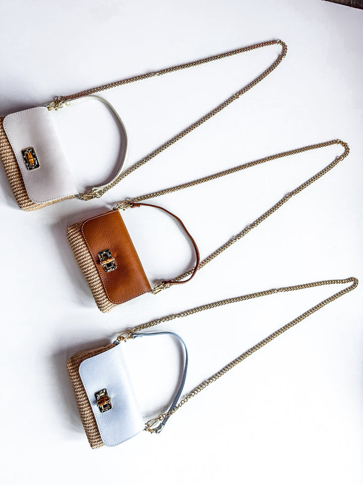 Genuine Leather Raffia Crossbody