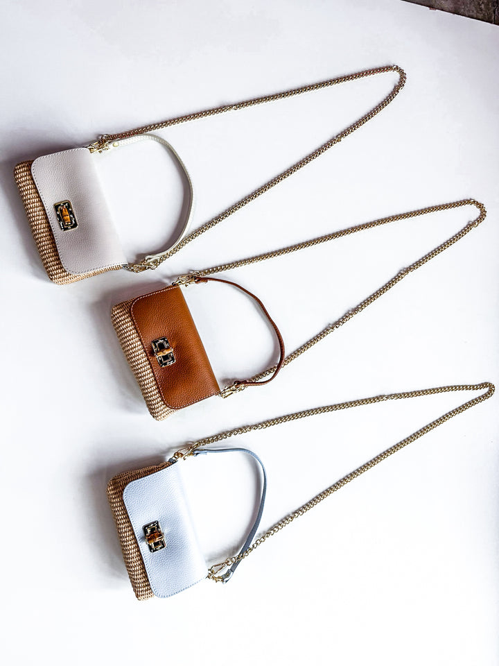 Genuine Leather Raffia Crossbody