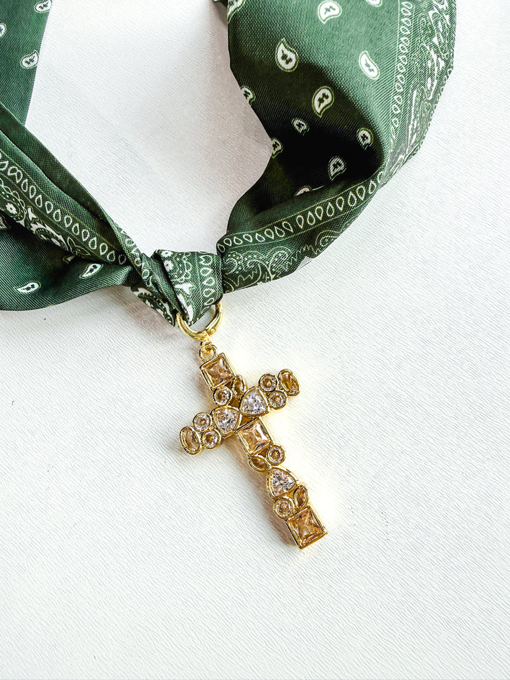 Fab & Faithful Scarf Necklace with Rhinestone Cross