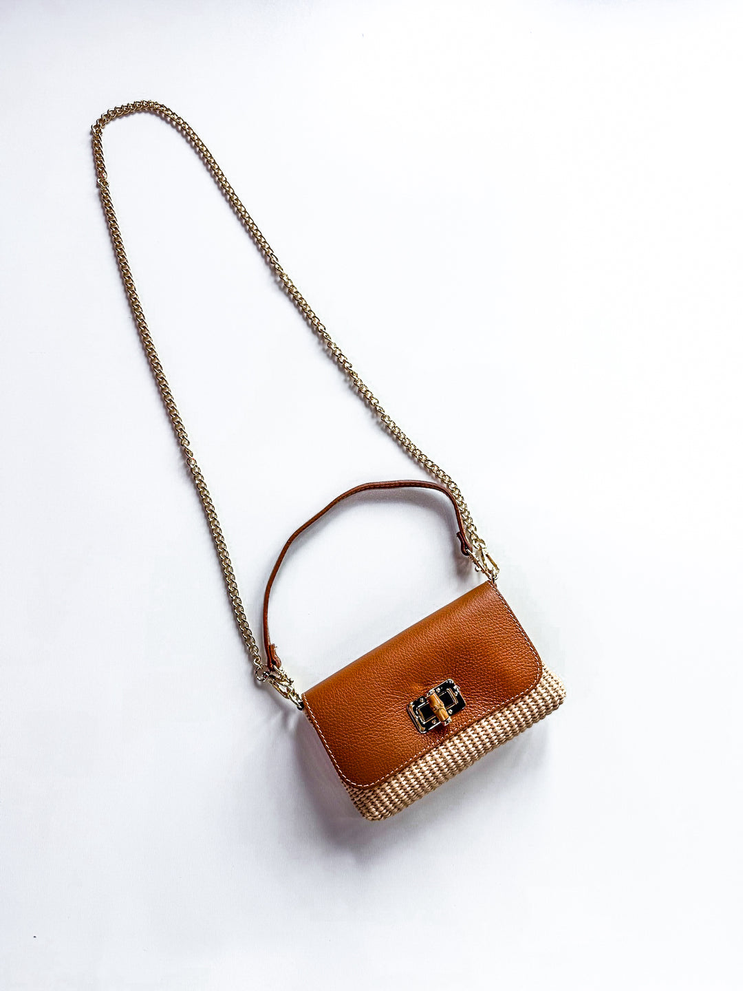Genuine Leather Raffia Crossbody