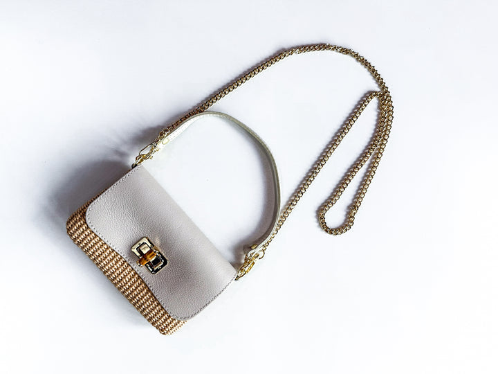 Genuine Leather Raffia Crossbody