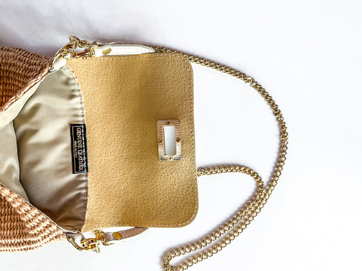 Genuine Leather Raffia Crossbody