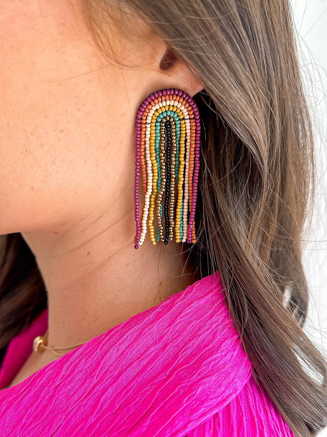 Skylar Rainbow Stripe Beaded Fringe Earring