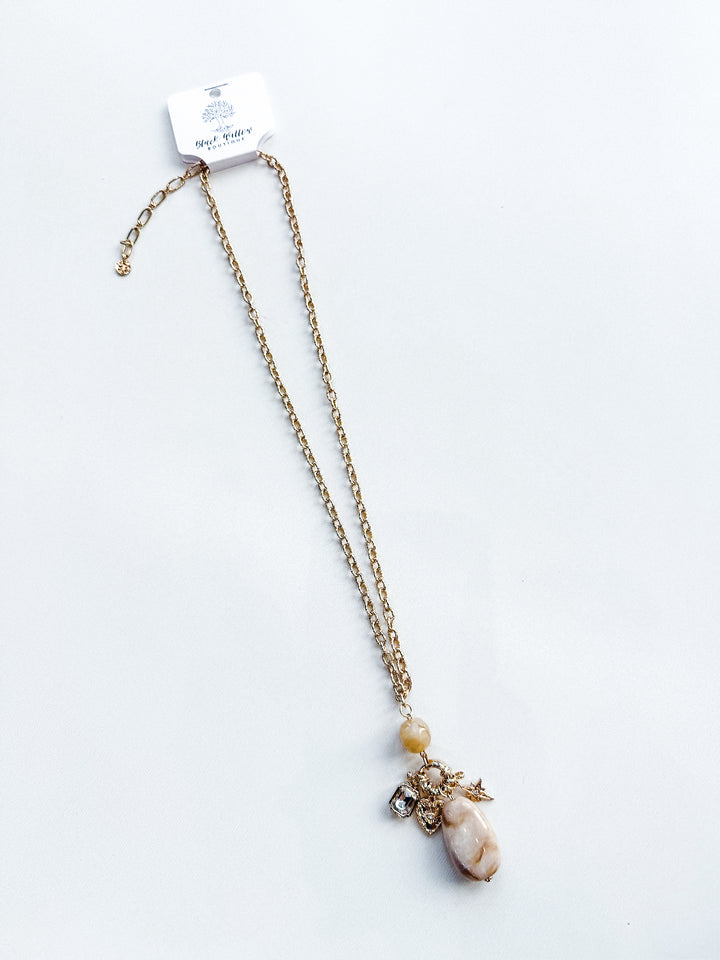 Long Chain Necklace with Stones & Charms