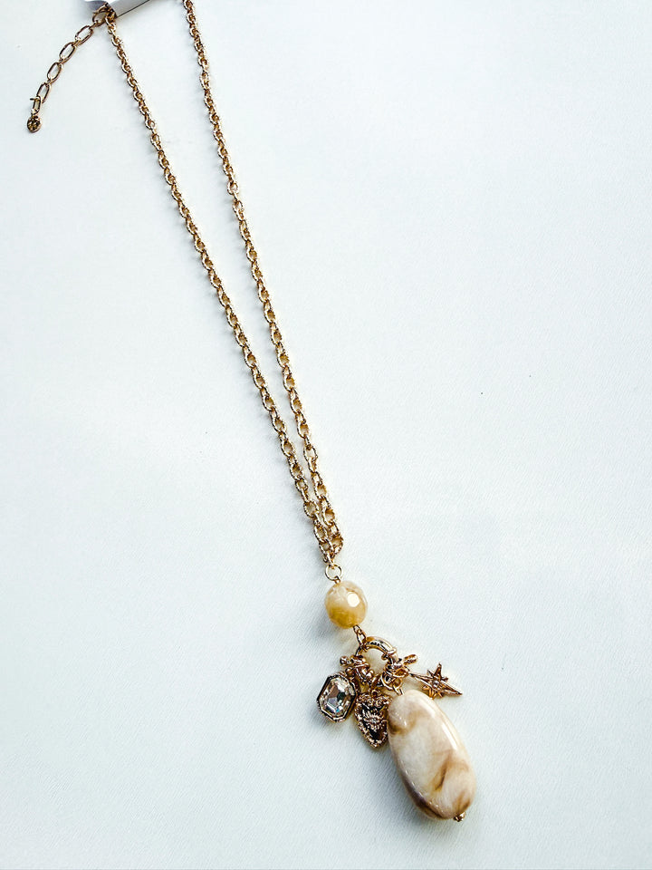 Long Chain Necklace with Stones & Charms