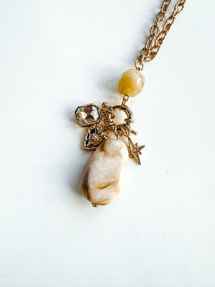 Long Chain Necklace with Stones & Charms