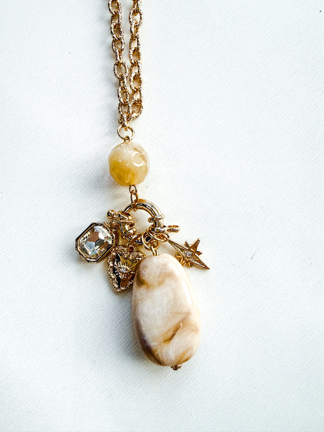 Long Chain Necklace with Stones & Charms