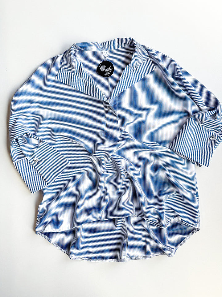 Seeing Stripes Blouse with Detail Button