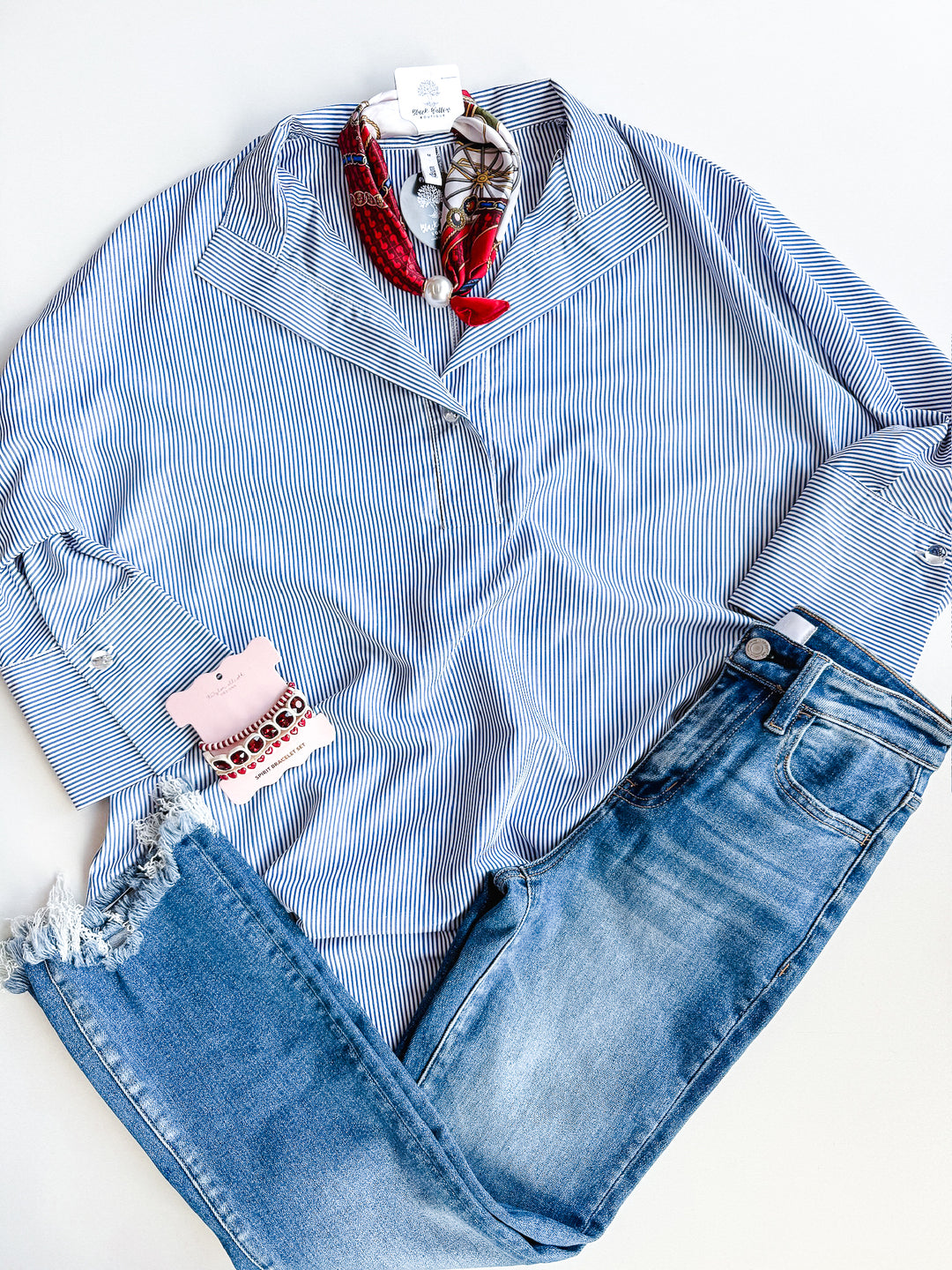 Seeing Stripes Blouse with Detail Button
