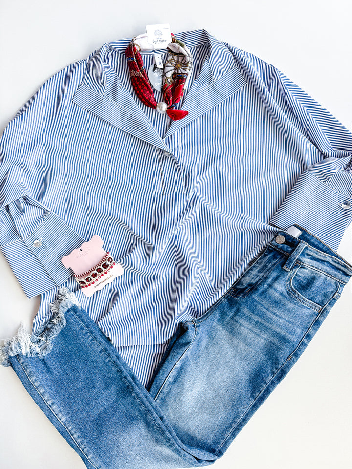 Seeing Stripes Blouse with Detail Button