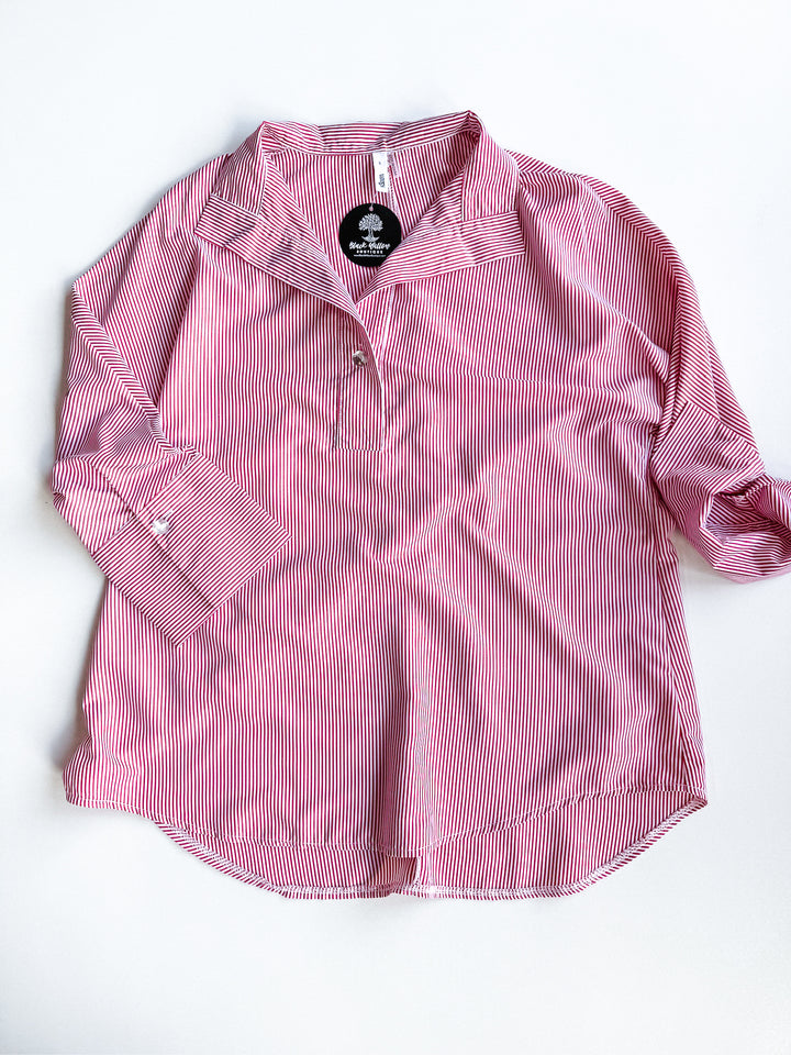 Seeing Stripes Blouse with Detail Button