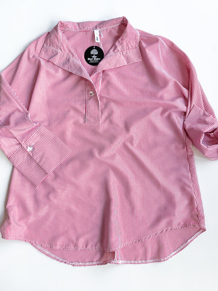 Seeing Stripes Blouse with Detail Button