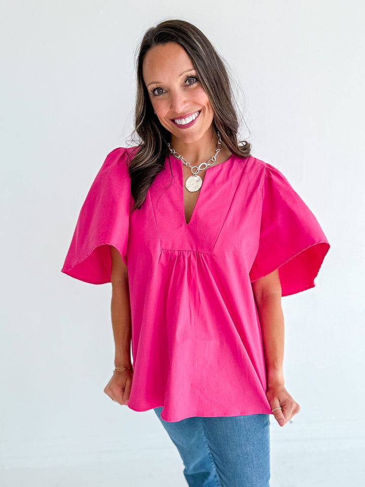 Make A Statement Poplin V Neck Top