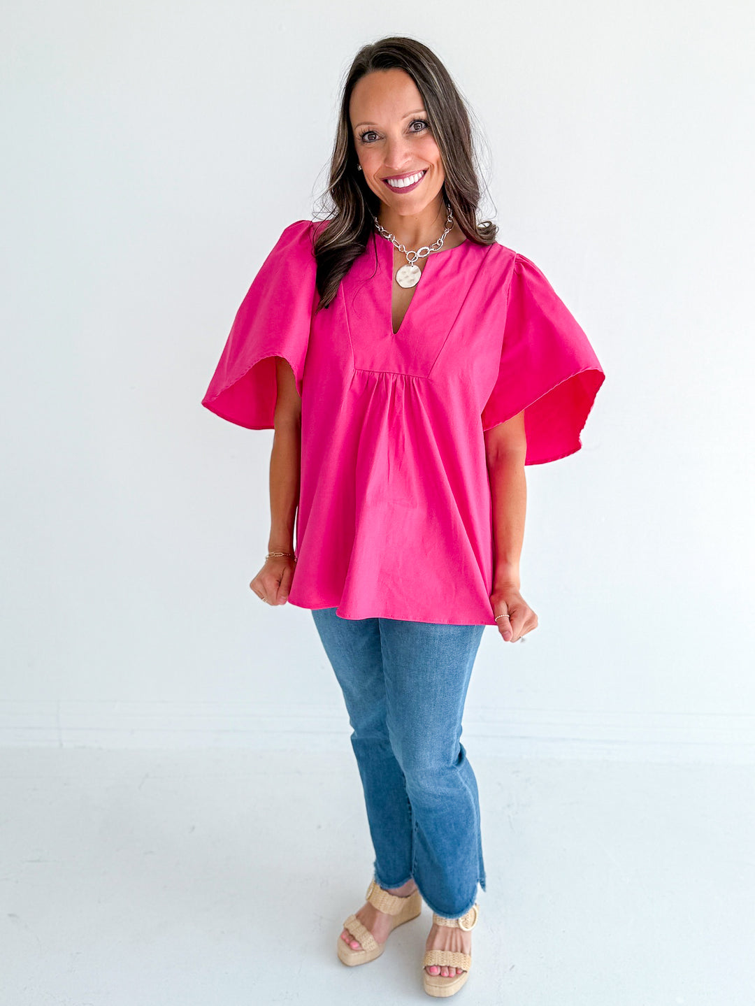 Make A Statement Poplin V Neck Top