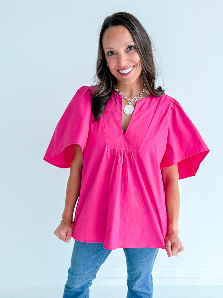 Make A Statement Poplin V Neck Top