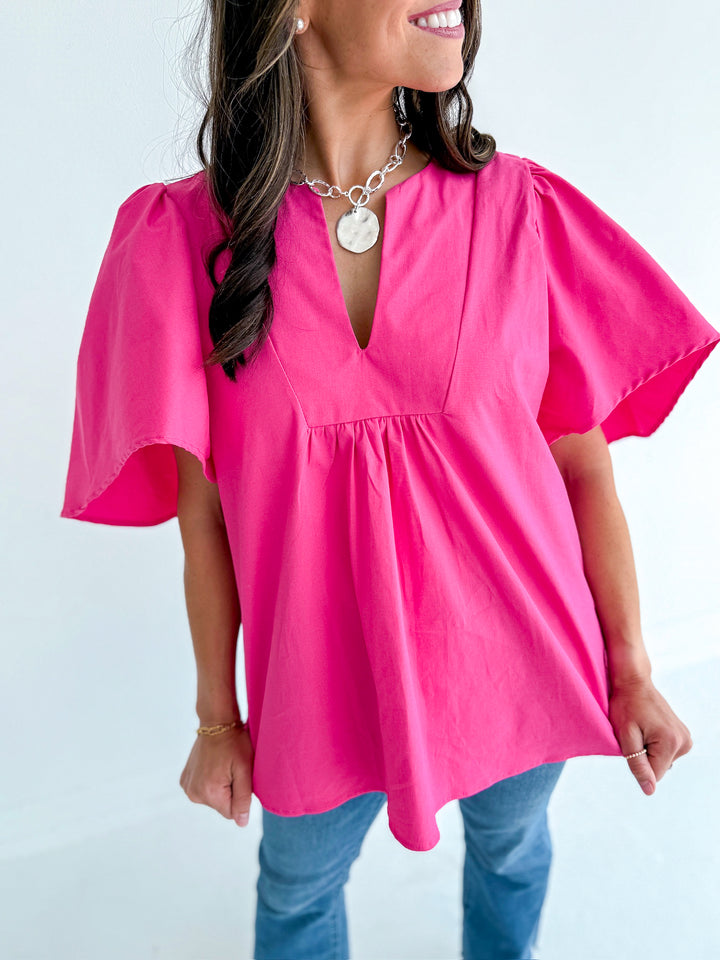 Make A Statement Poplin V Neck Top