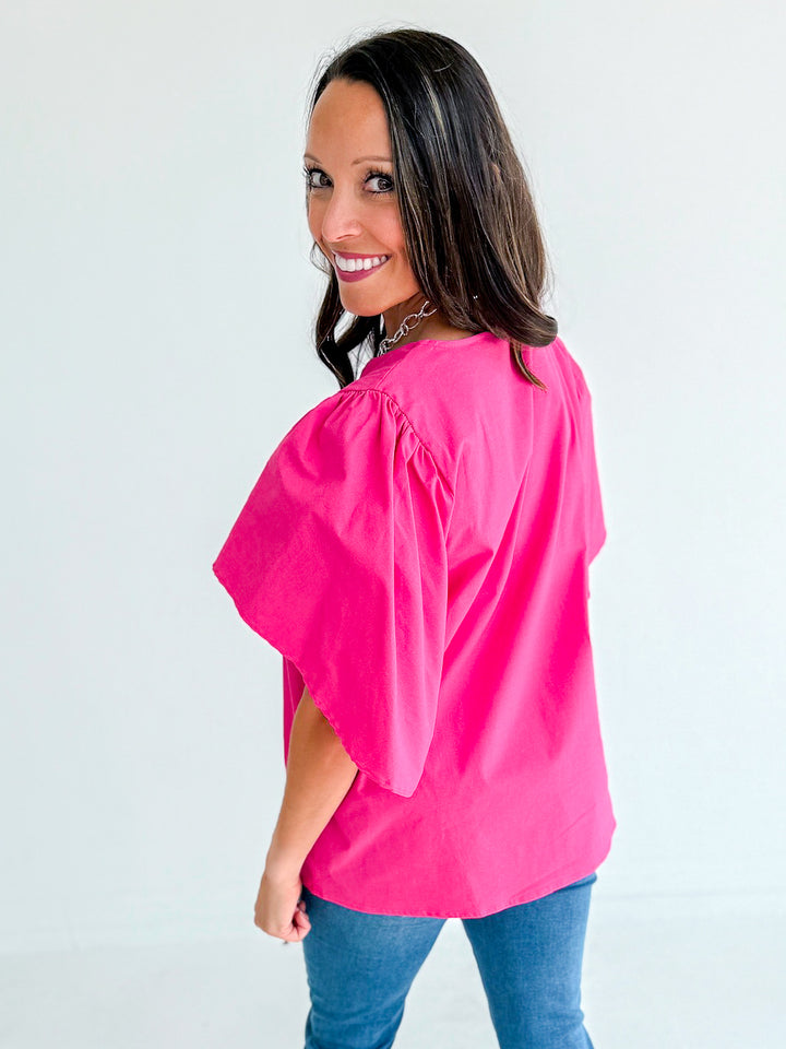 Make A Statement Poplin V Neck Top
