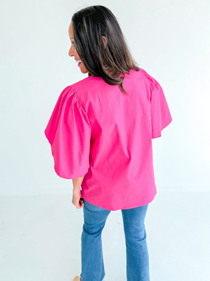 Make A Statement Poplin V Neck Top