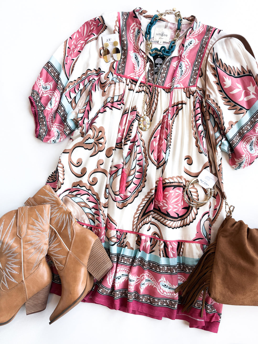 Better with Boots Paisley Dress with Tassels
