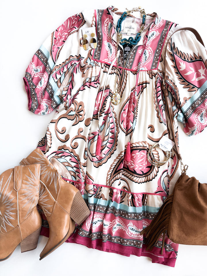 Better with Boots Paisley Dress with Tassels