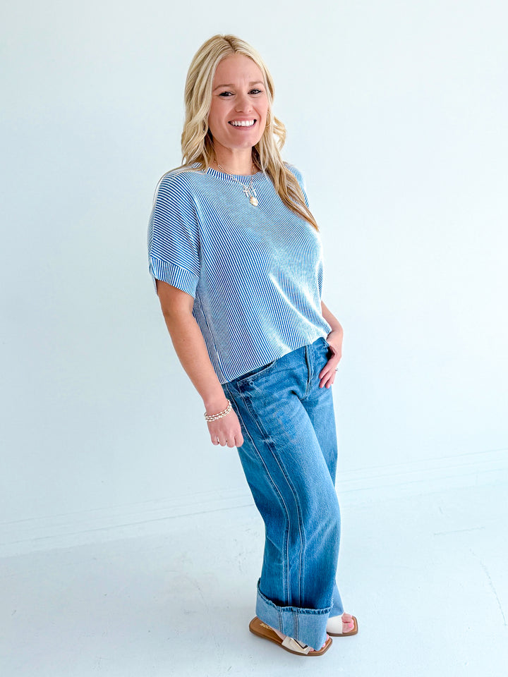 Vervet Dark Super High Rise Cuffed Baggy Wide