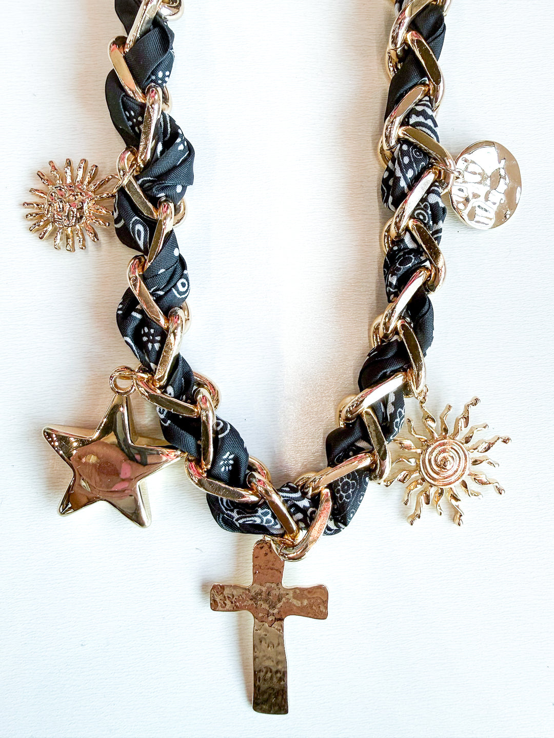 Scarf Necklace with Cross, Star, Moon