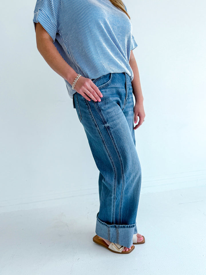 Vervet Dark Super High Rise Cuffed Baggy Wide