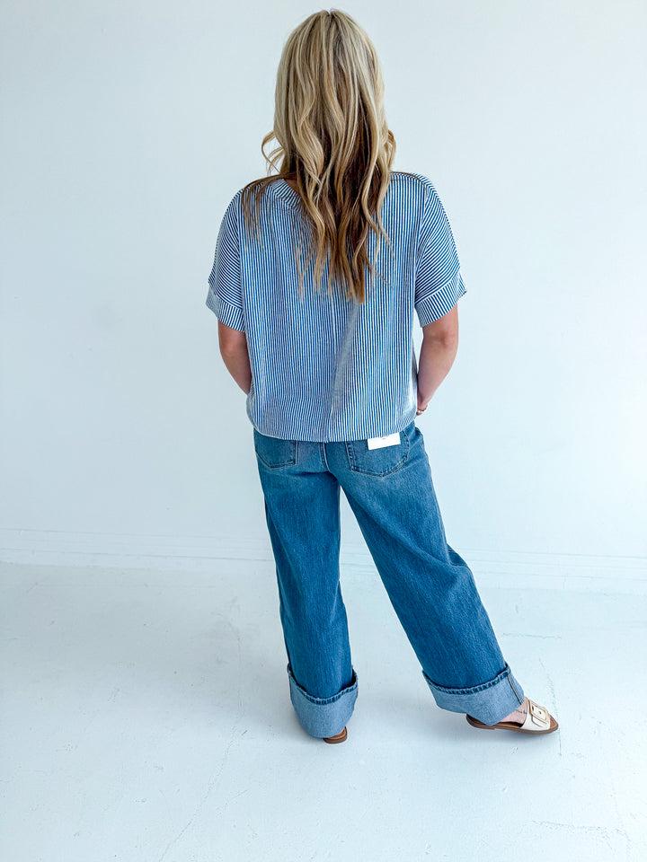 Vervet Dark Super High Rise Cuffed Baggy Wide