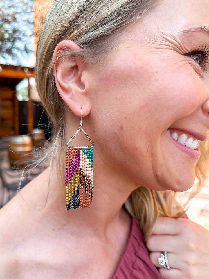 Whitney Chevron Beaded Fringe Earring