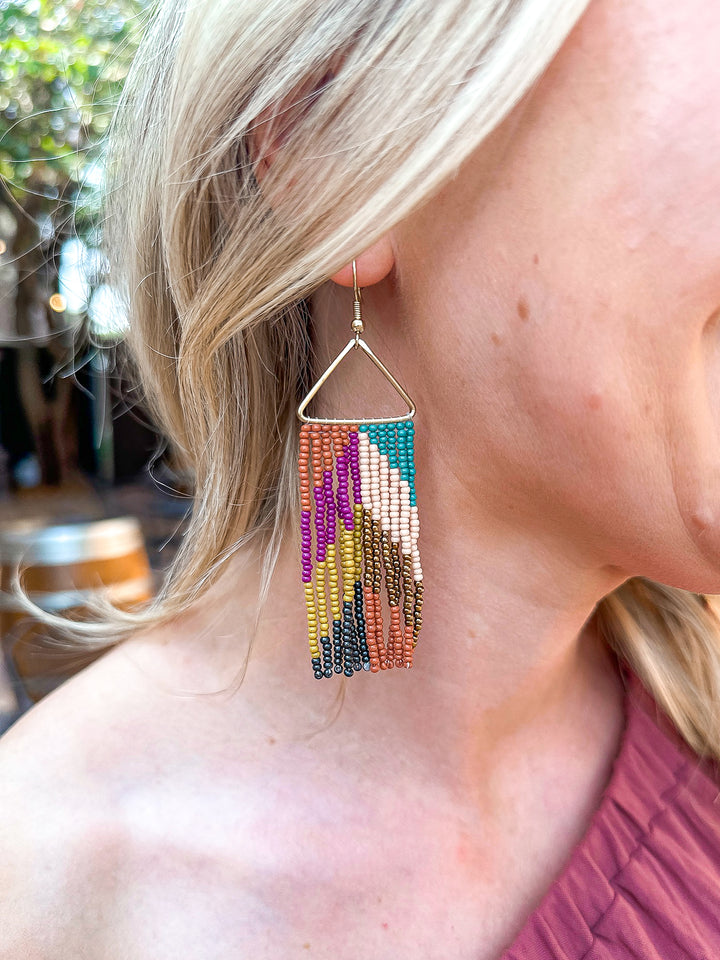 Whitney Chevron Beaded Fringe Earring