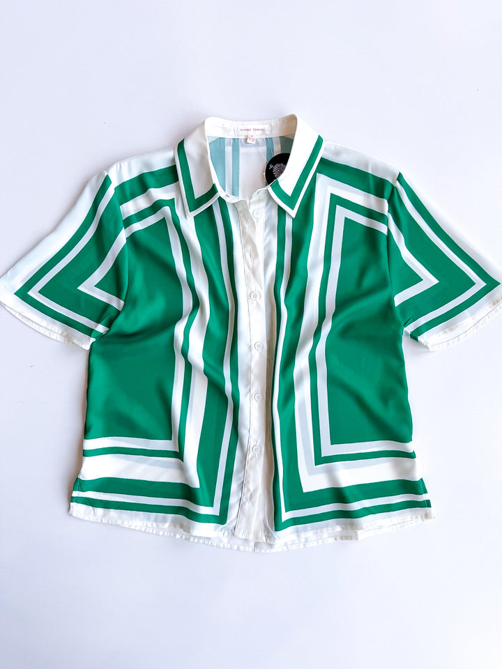 Geo Chic Collared Blouse