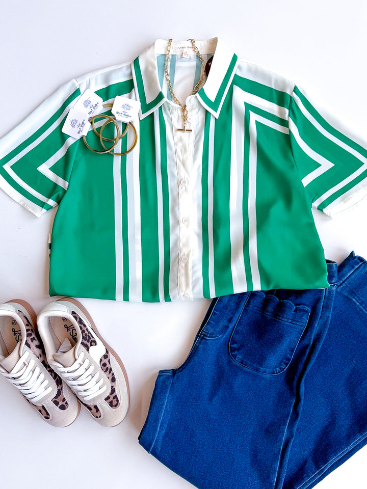 Geo Chic Collared Blouse