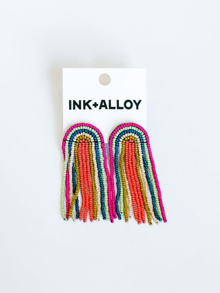 Skylar Rainbow Stripe Beaded Fringe Earring