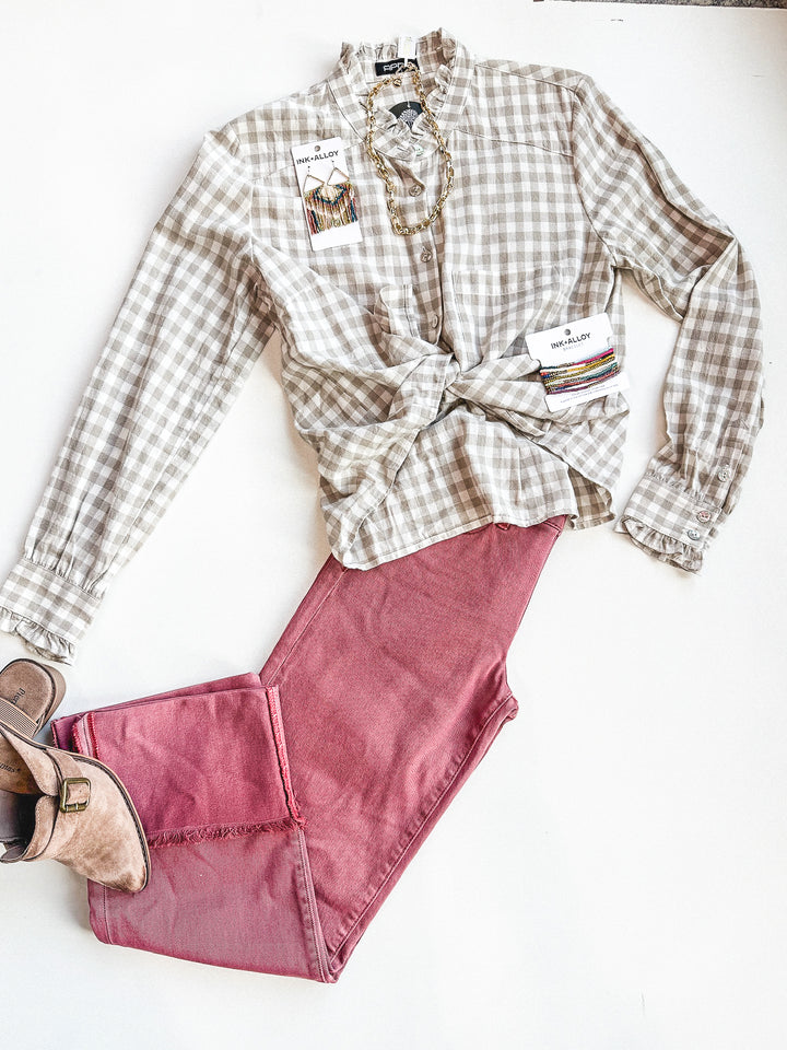 FINAL SALE - Get it with Gingham Button Front Blouse