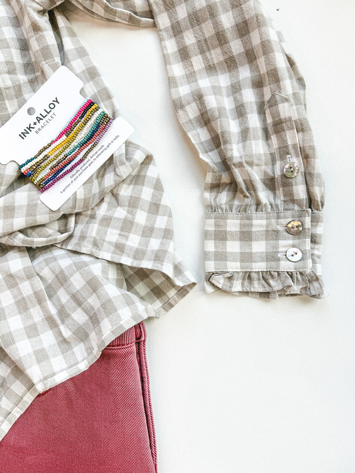FINAL SALE - Get it with Gingham Button Front Blouse