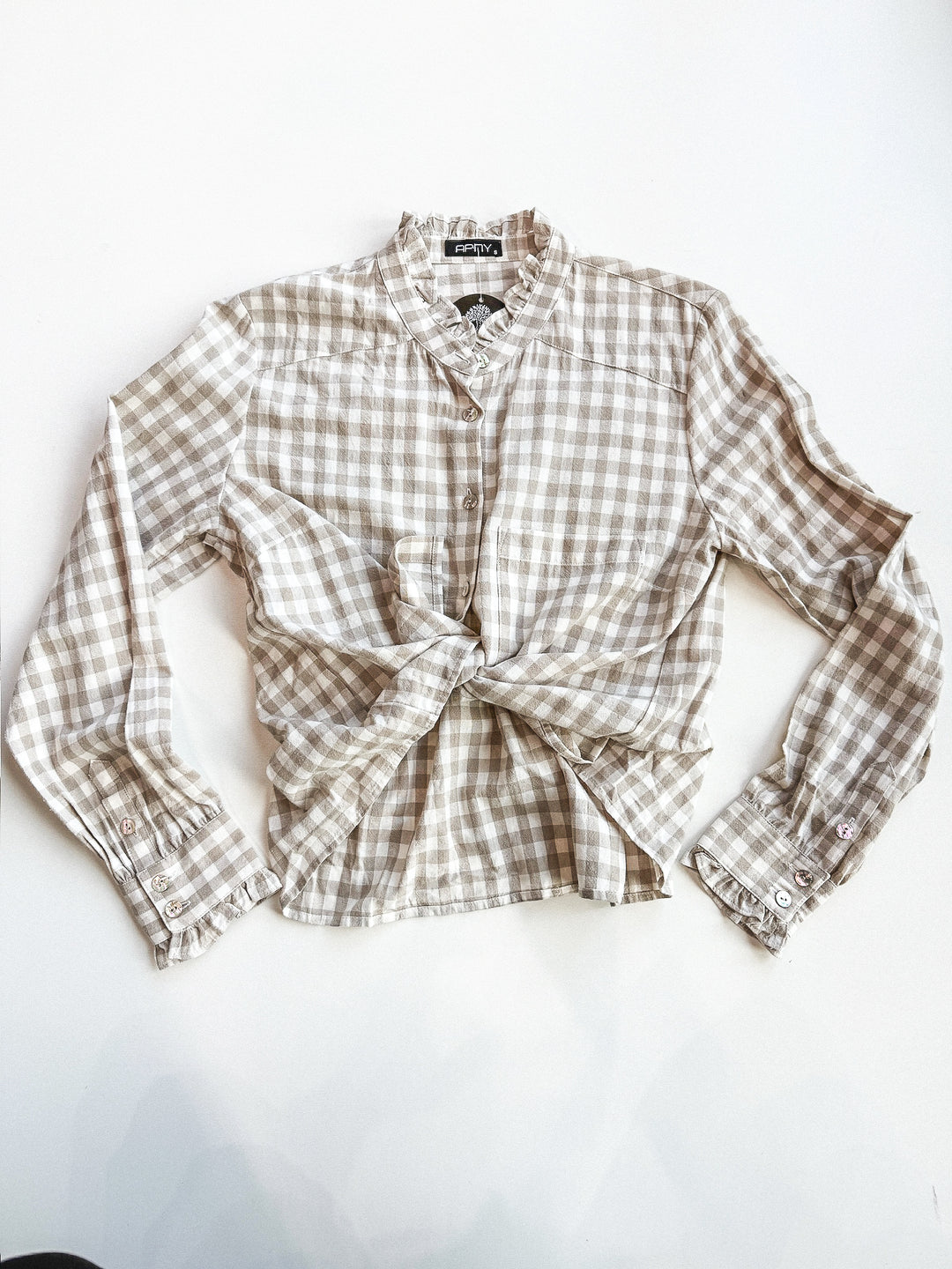 FINAL SALE - Get it with Gingham Button Front Blouse