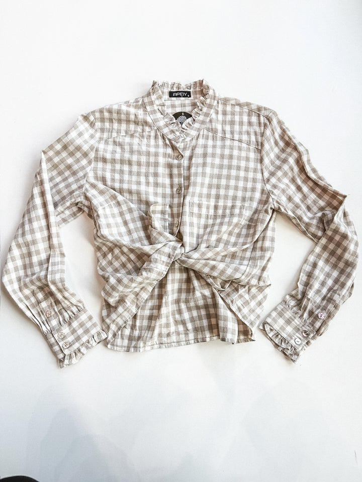 FINAL SALE - Get it with Gingham Button Front Blouse