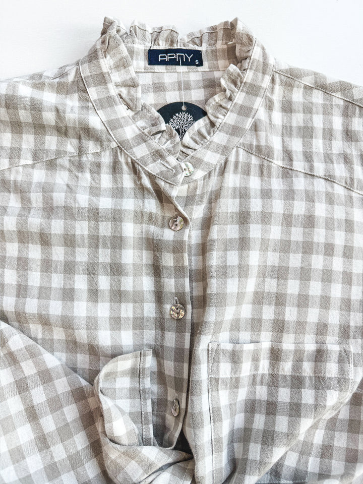 FINAL SALE - Get it with Gingham Button Front Blouse