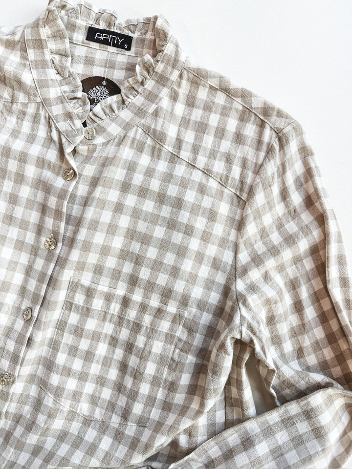 FINAL SALE - Get it with Gingham Button Front Blouse