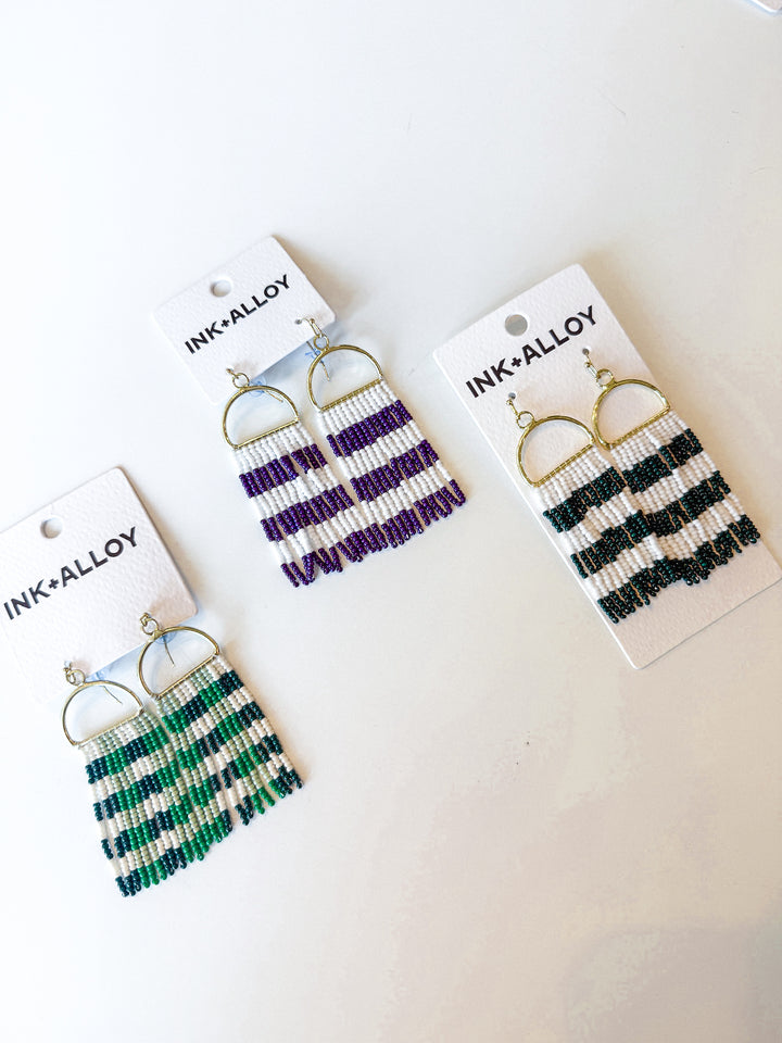Allison Horizontal Stripe Beaded Fringe Earring