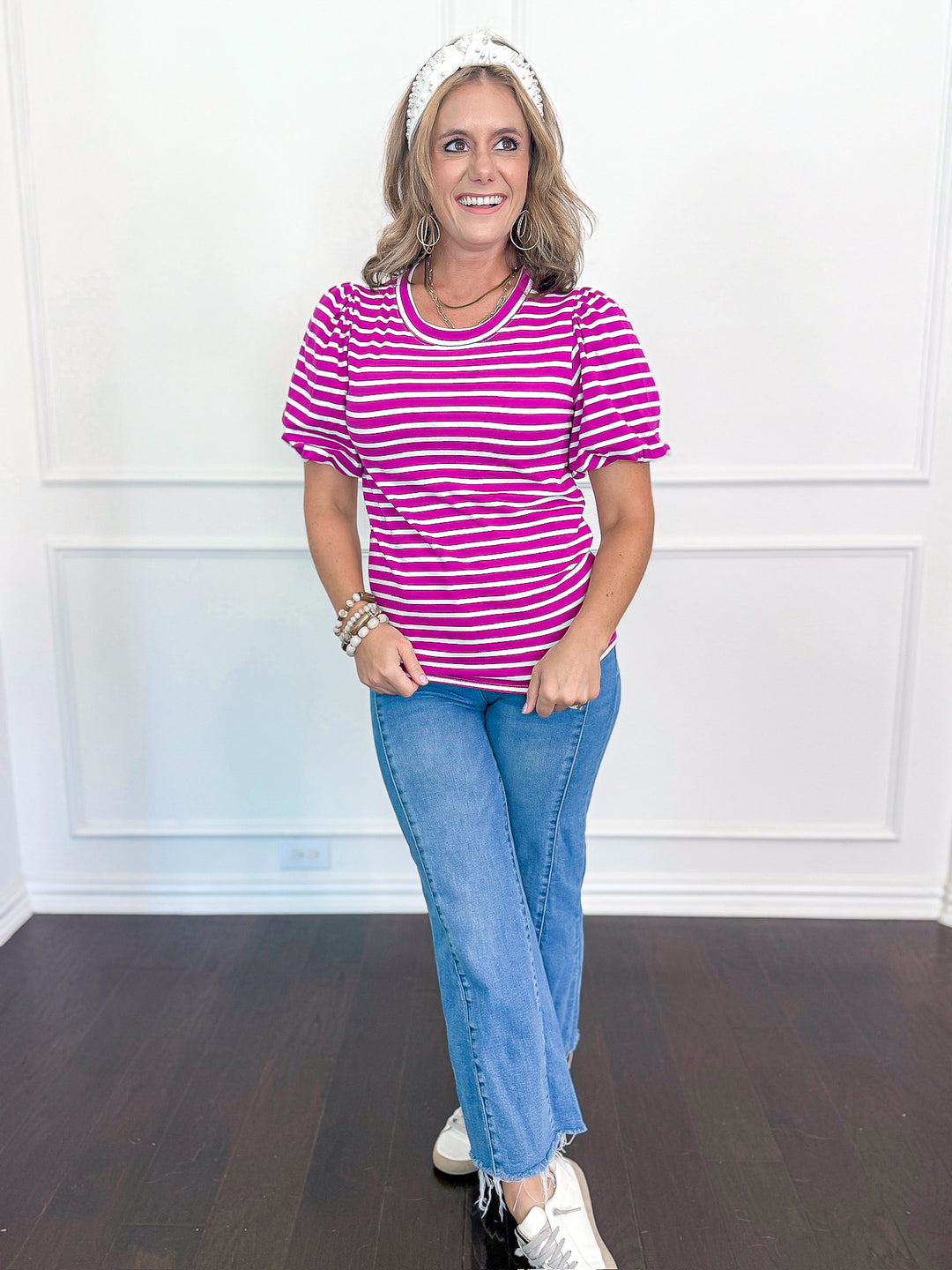 Bubble & Stripe Short Sleeve Top