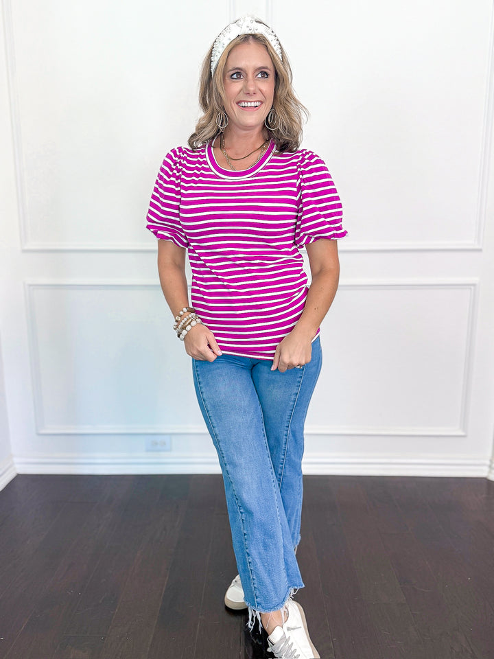 Bubble & Stripe Short Sleeve Top