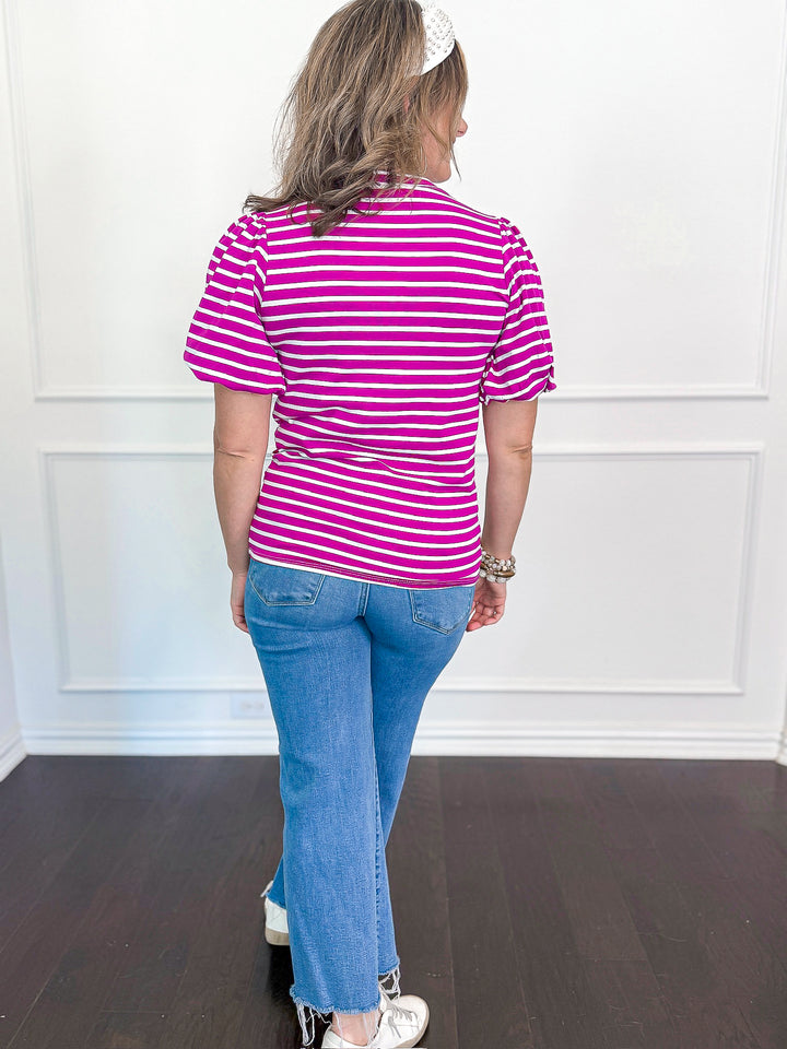 Bubble & Stripe Short Sleeve Top