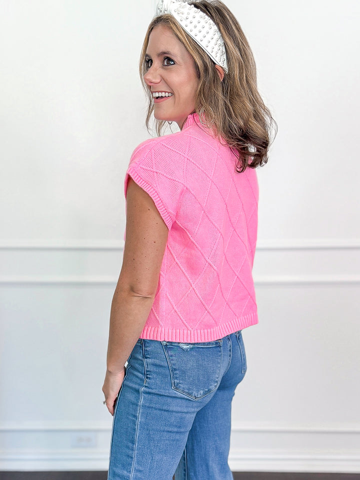 Cali Cross Knit Short Sleeve Sweater